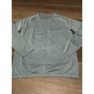 Fabletics Sync Seamless Long Sleeve Blue Aqua Compression Shirt Top Sz XL